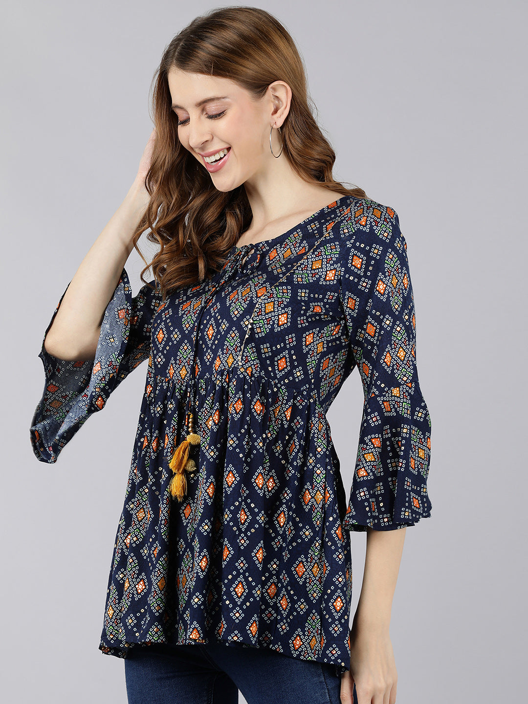 Rayon Printed Peplum Top (Blue)