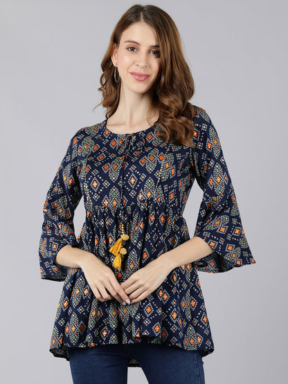 Rayon Printed Peplum Top (Blue)