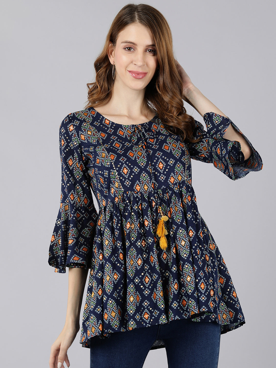 Rayon Printed Peplum Top (Blue)