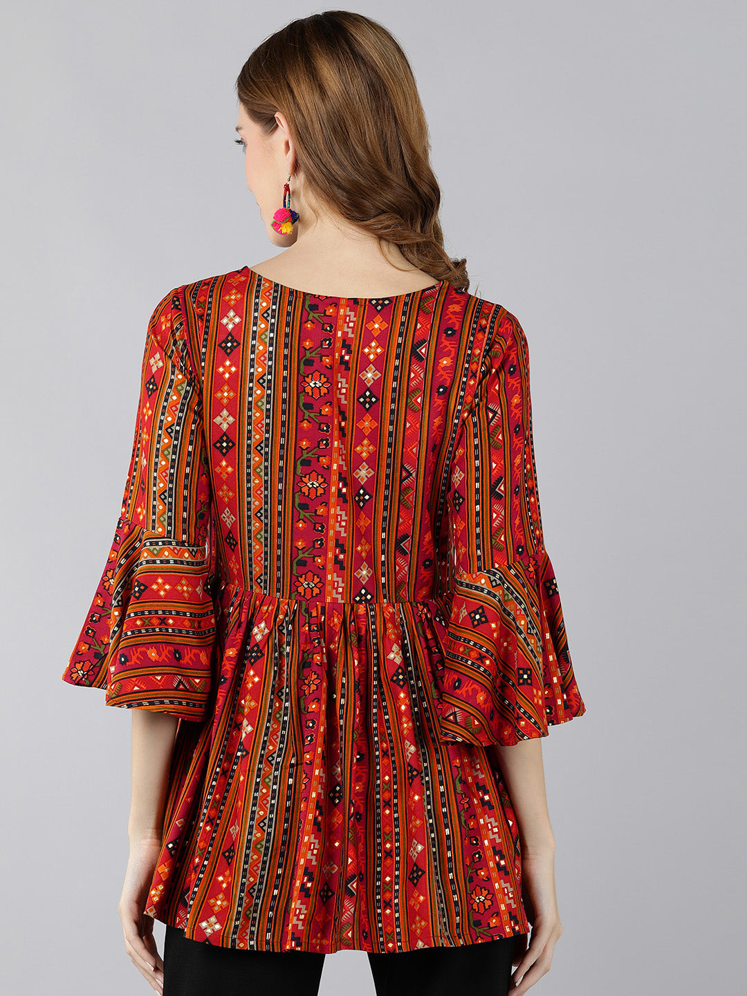 Rayon Printed Peplum Top (Red)