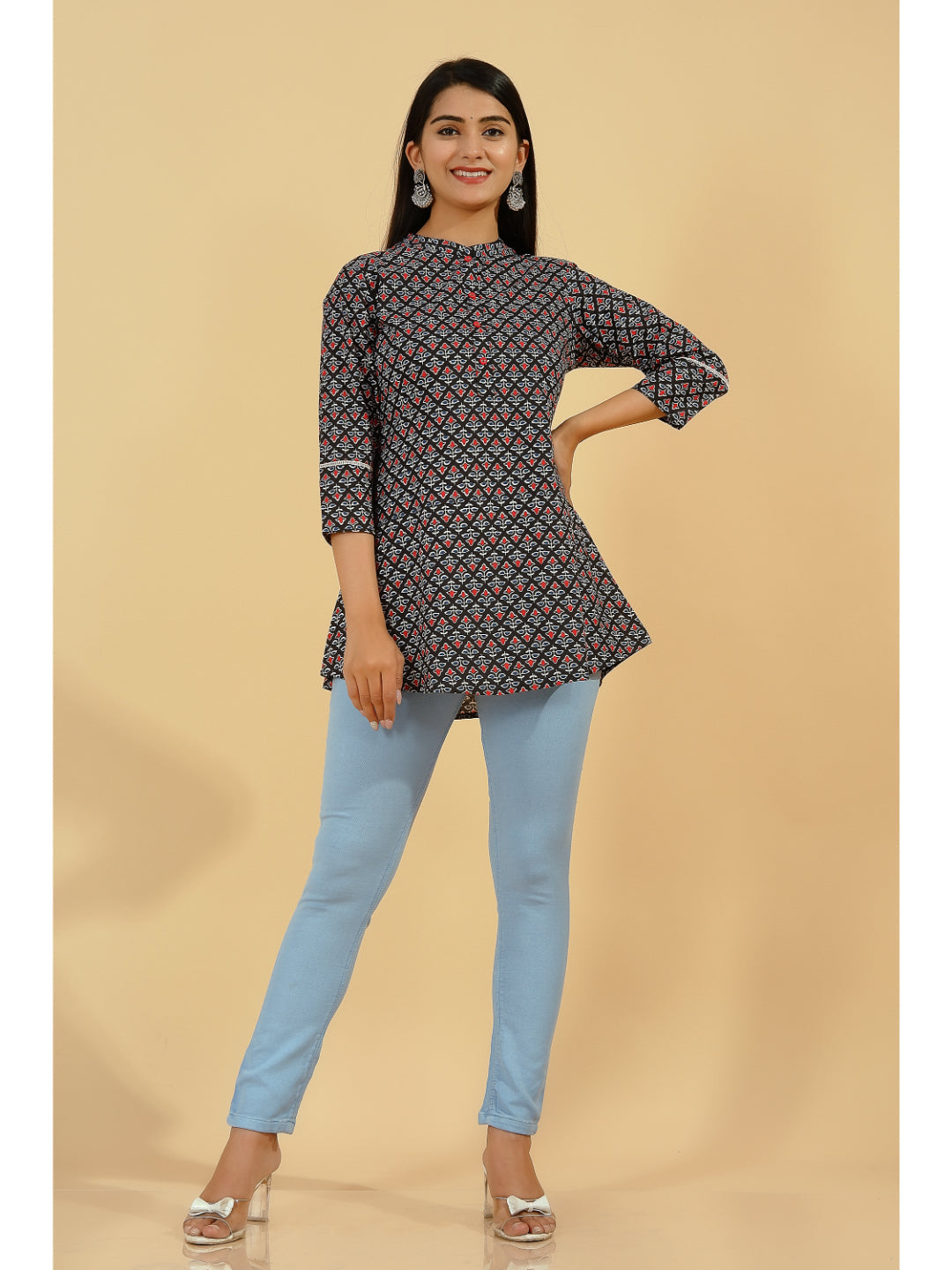 Cotton Geometric Print Regular Top (Multicolour)