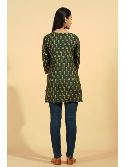 Rayon Printed Straight Tunic (Dark Green)