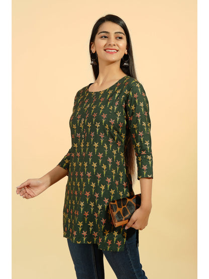 Rayon Printed Straight Tunic (Dark Green)