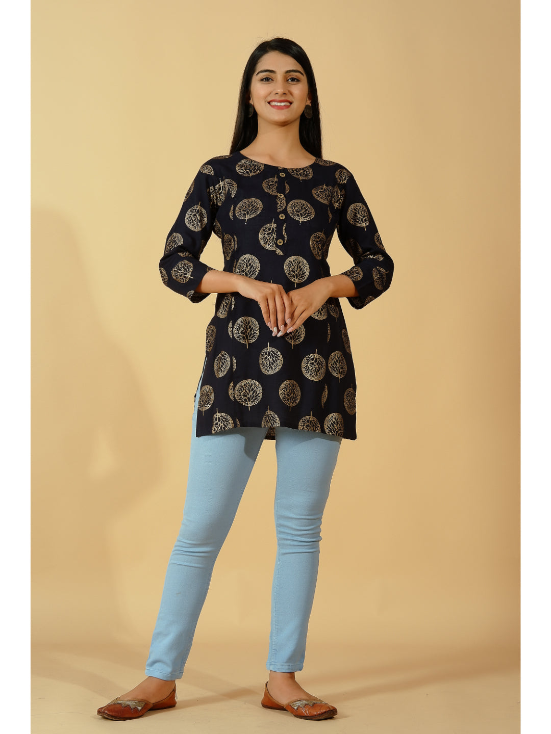 Rayon Printed Straight Tunic (Black)