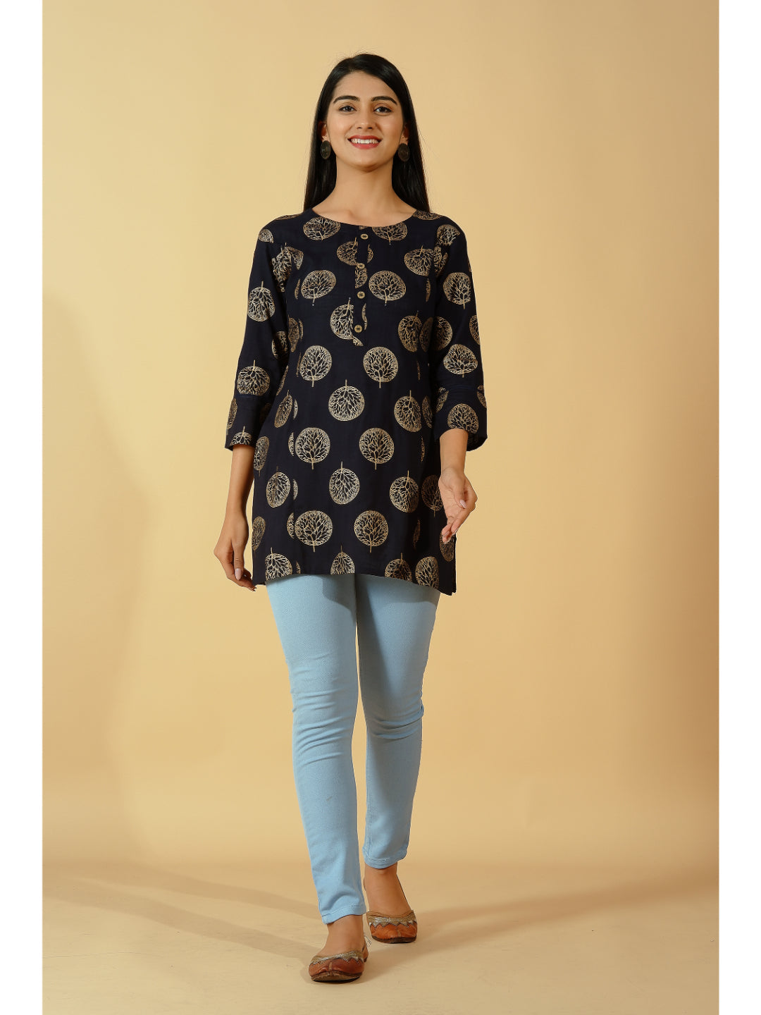 Rayon Printed Straight Tunic (Black)