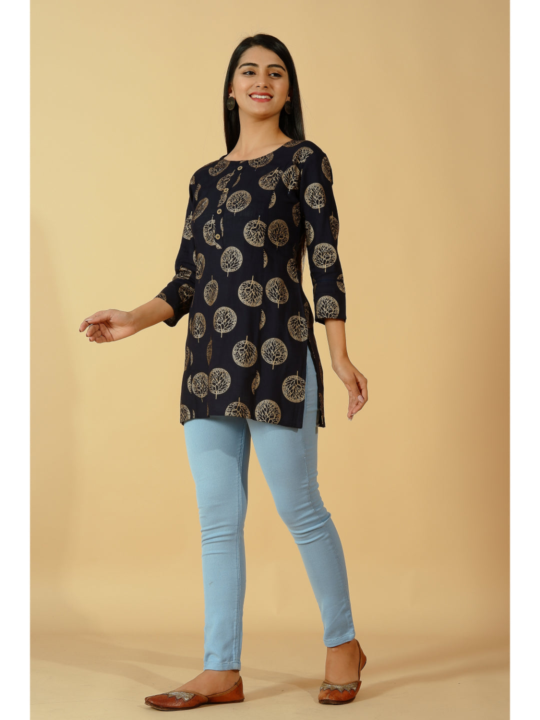 Rayon Printed Straight Tunic (Black)