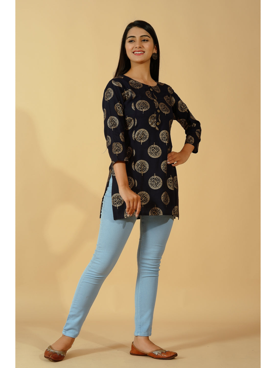 Rayon Printed Straight Tunic (Black)