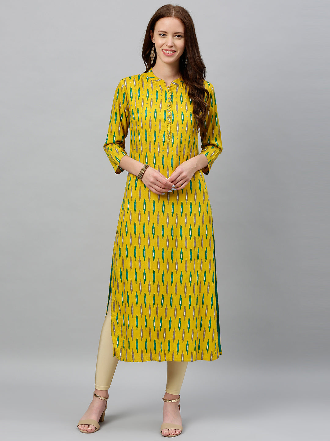 Rayon Ikkat Print Straight Kurta