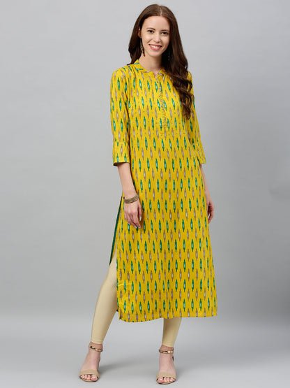 Rayon Ikkat Print Straight Kurta