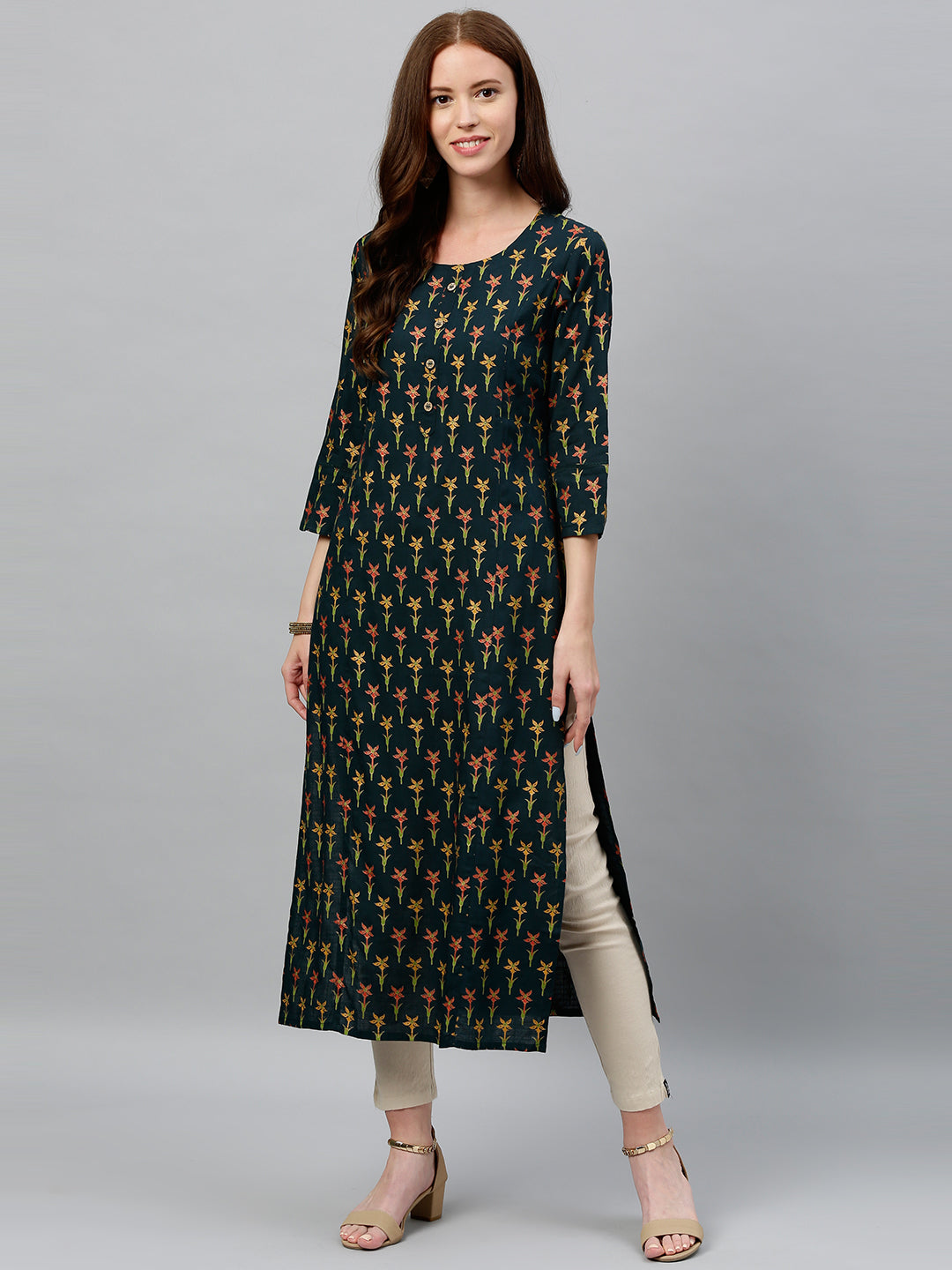 Rayon Floral Print Straight Kurta