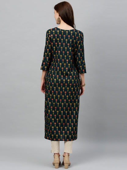 Rayon Floral Print Straight Kurta