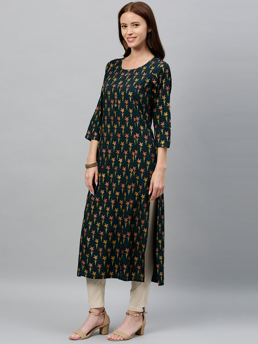 Rayon Floral Print Straight Kurta