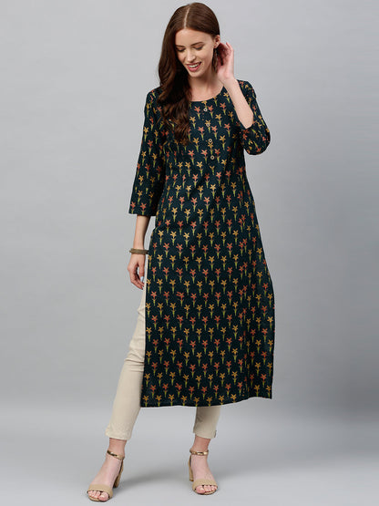 Rayon Floral Print Straight Kurta