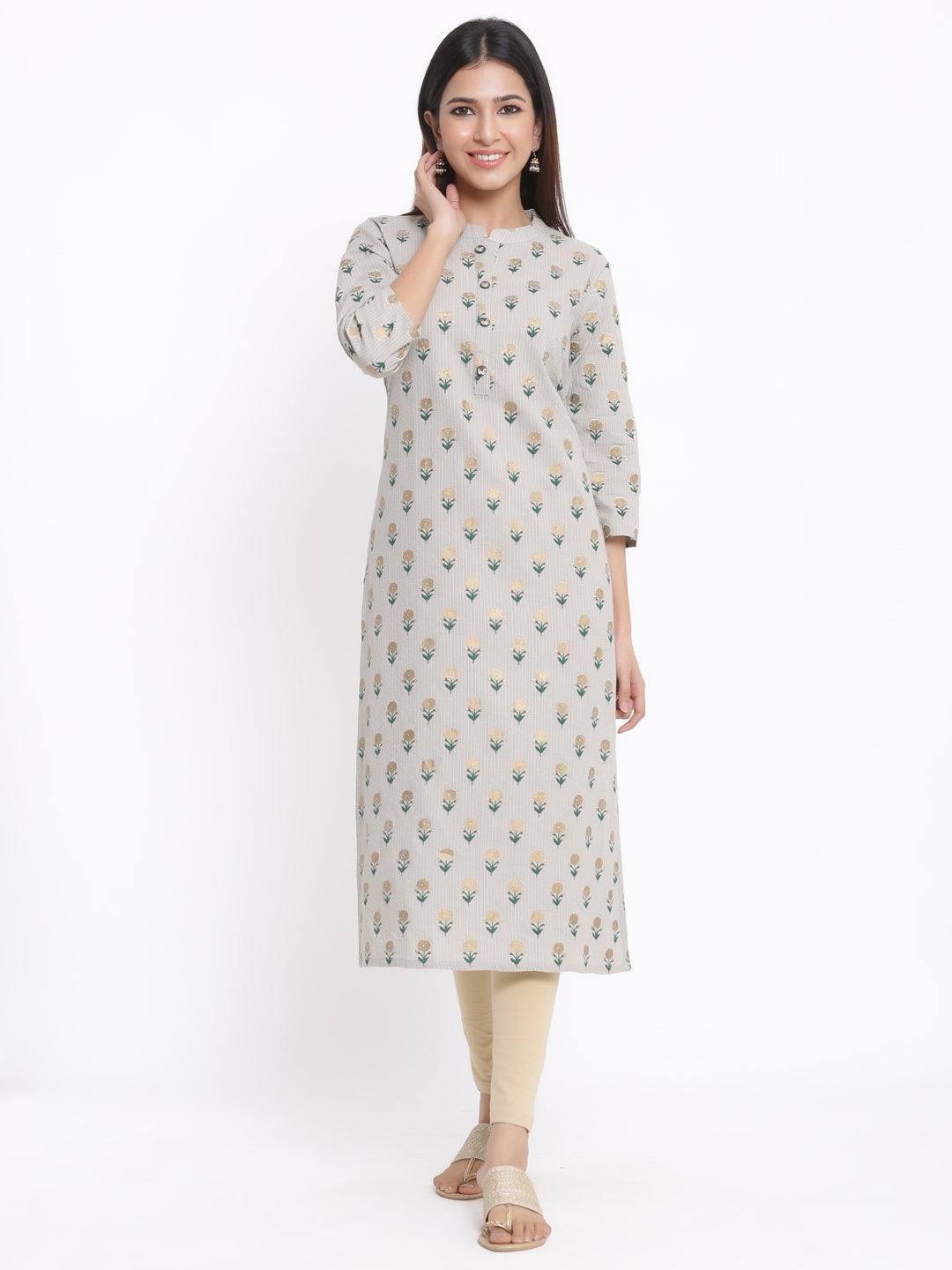 Cotton Gold Print Straight Kurta