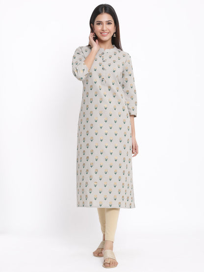 Cotton Gold Print Straight Kurta