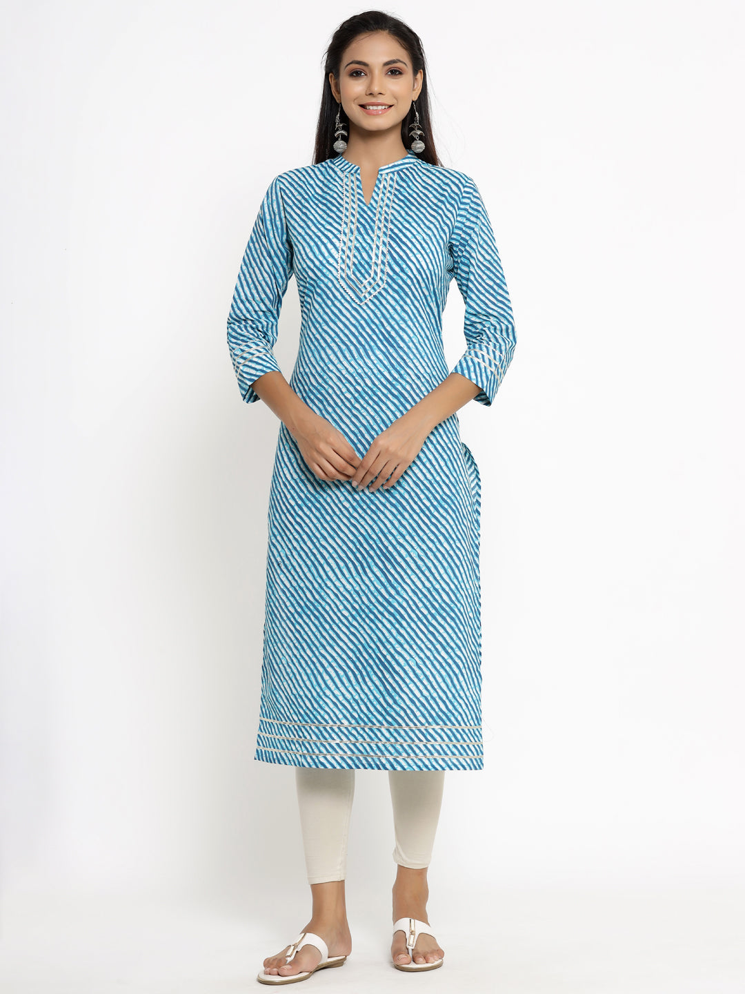 Cotton Stripe Print Straight Kurta