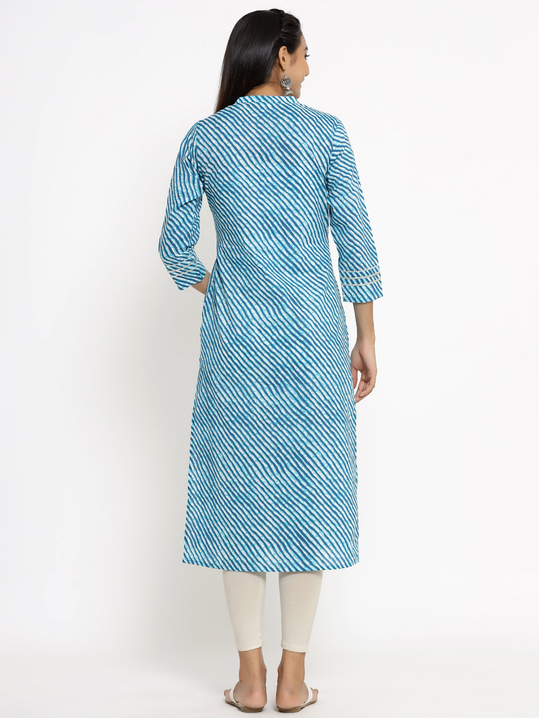 Cotton Stripe Print Straight Kurta