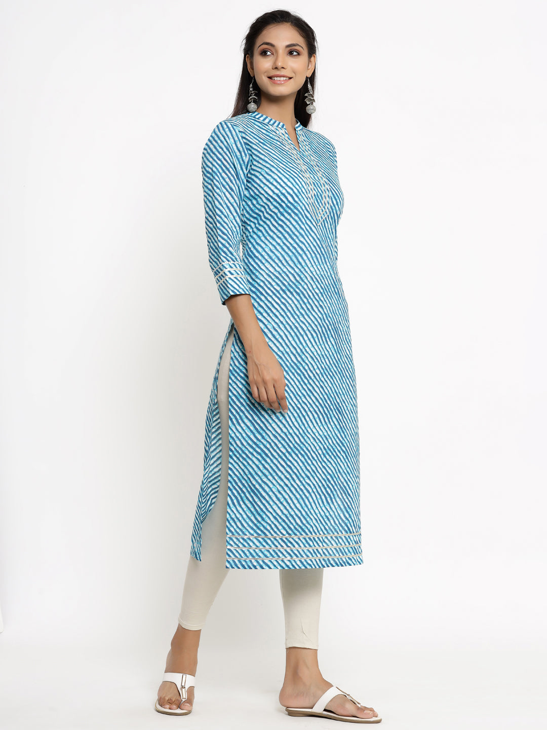 Cotton Stripe Print Straight Kurta