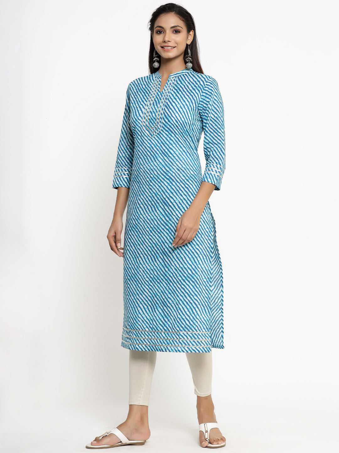 Cotton Stripe Print Straight Kurta