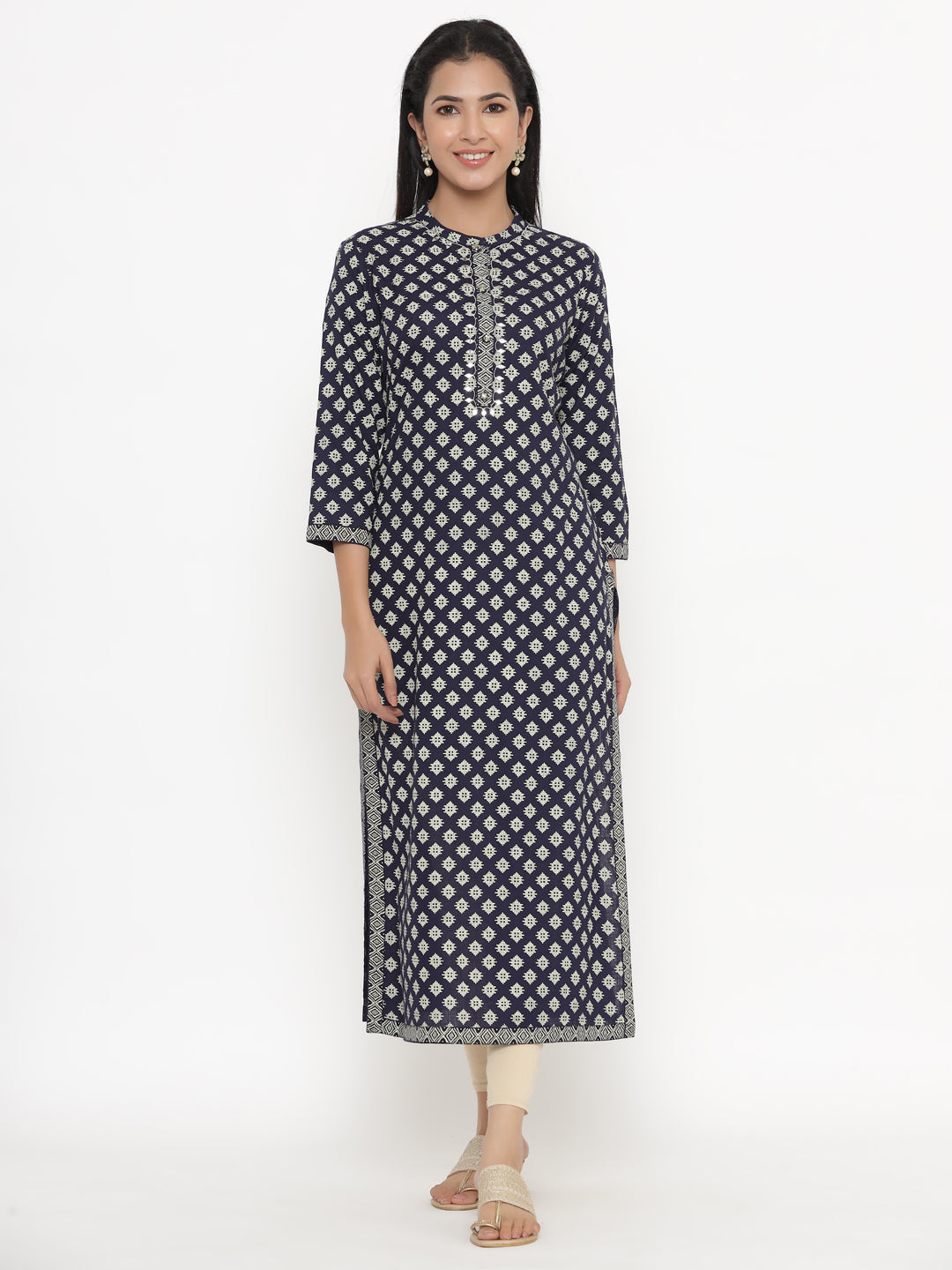 Rayon Block Print Straight Kurta