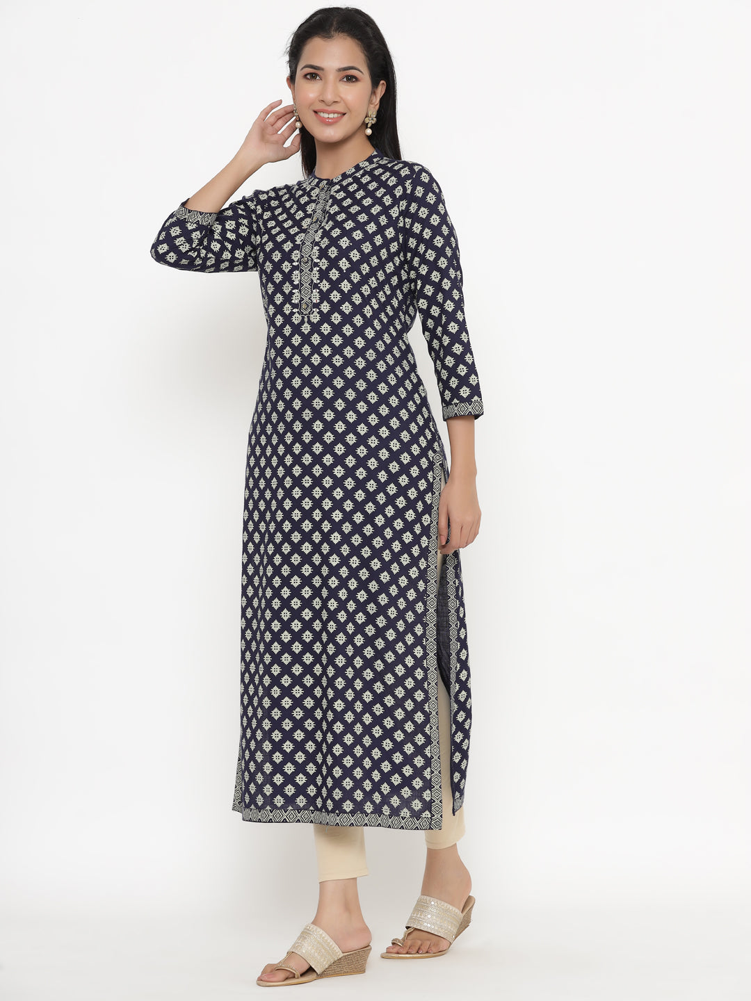 Rayon Block Print Straight Kurta