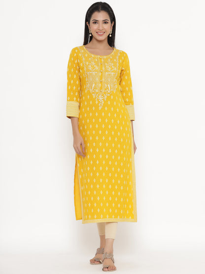 Rayon Block Print Straight Kurta