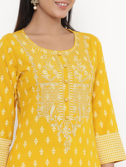 Rayon Block Print Straight Kurta