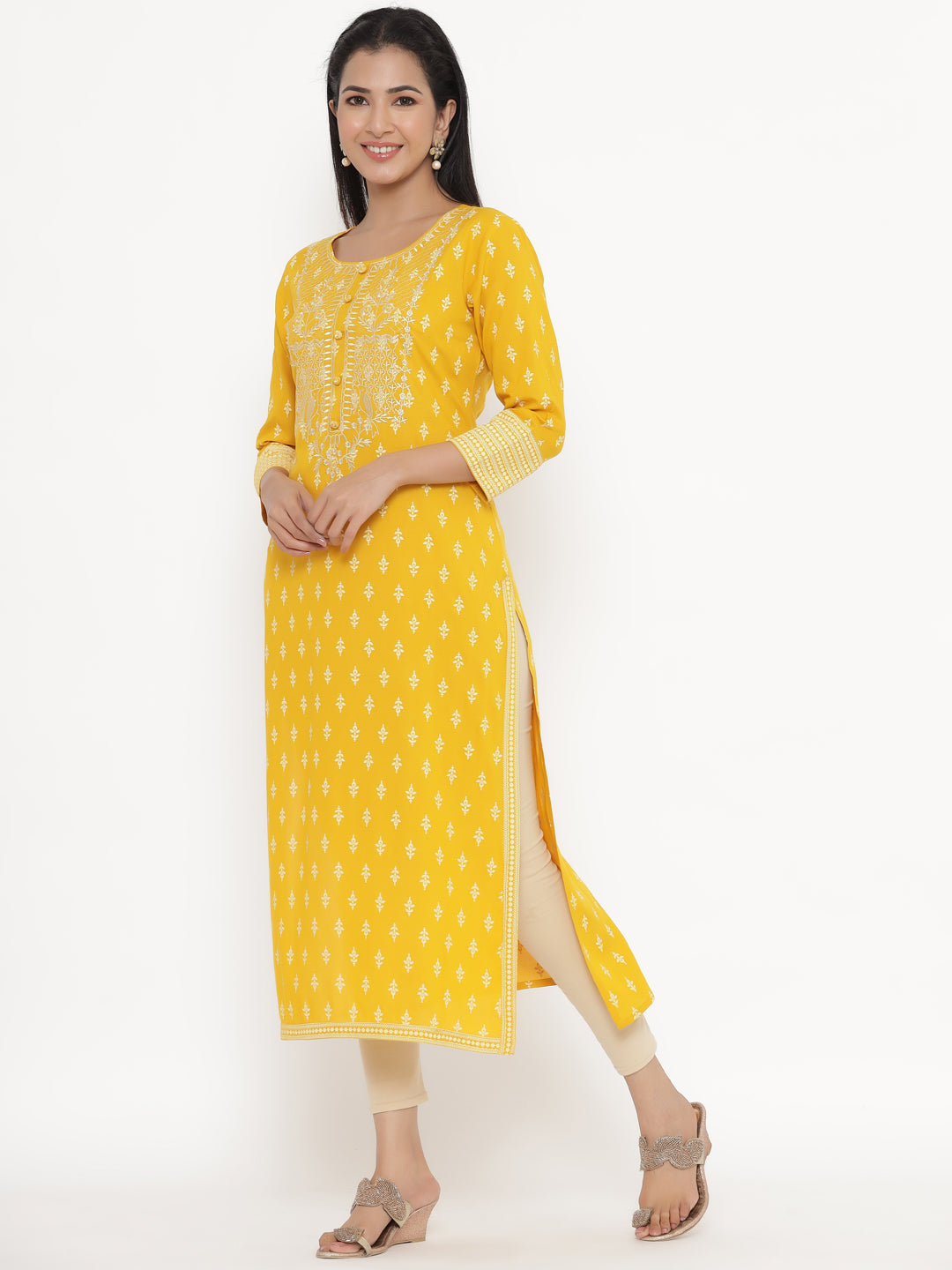 Rayon Block Print Straight Kurta