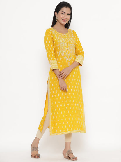 Rayon Block Print Straight Kurta