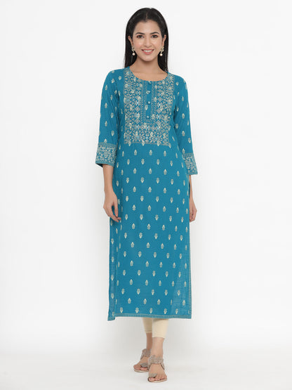 Rayon Block Print Straight Kurta