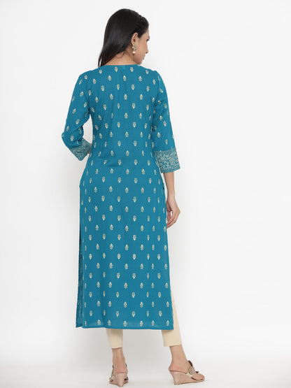 Rayon Block Print Straight Kurta