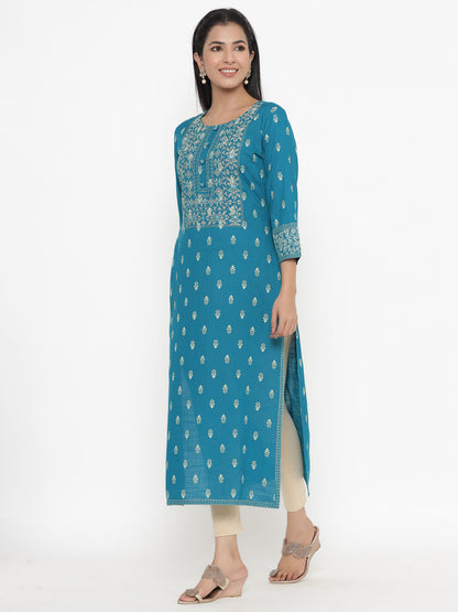 Rayon Block Print Straight Kurta