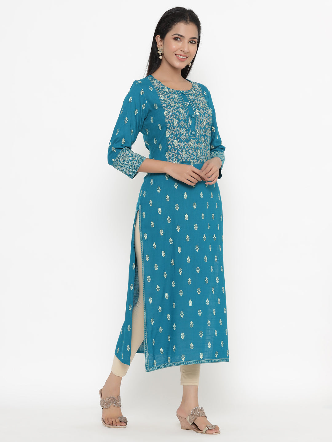 Rayon Block Print Straight Kurta