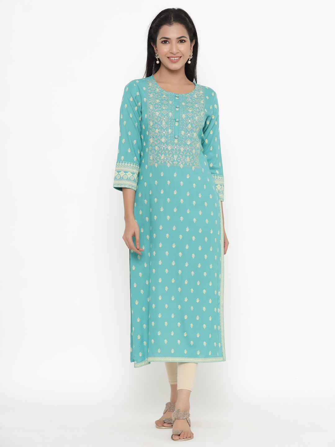 Rayon Block Print Straight Kurta