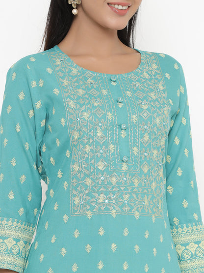 Rayon Block Print Straight Kurta