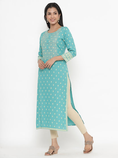 Rayon Block Print Straight Kurta