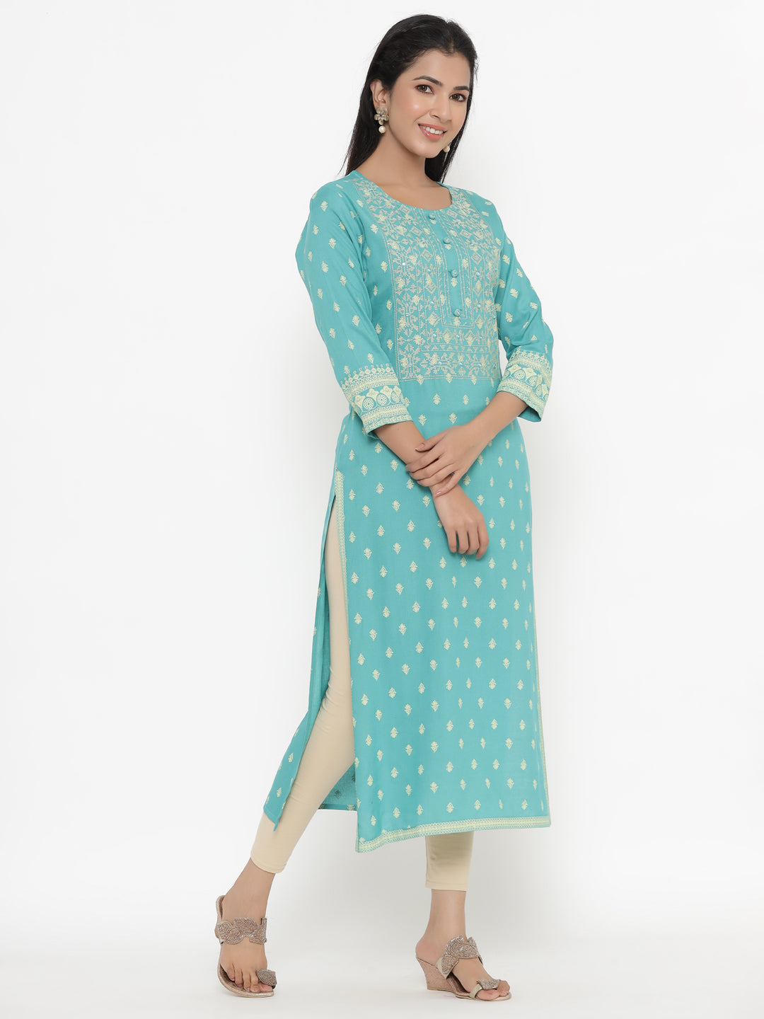 Rayon Block Print Straight Kurta