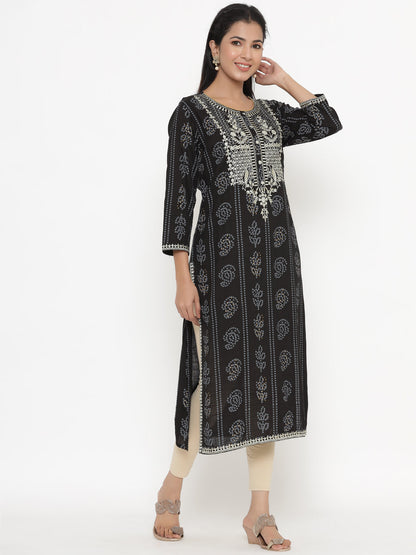 Rayon Bandhni Print Straight Kurta