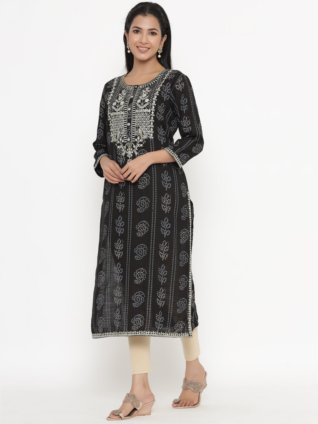 Rayon Bandhni Print Straight Kurta