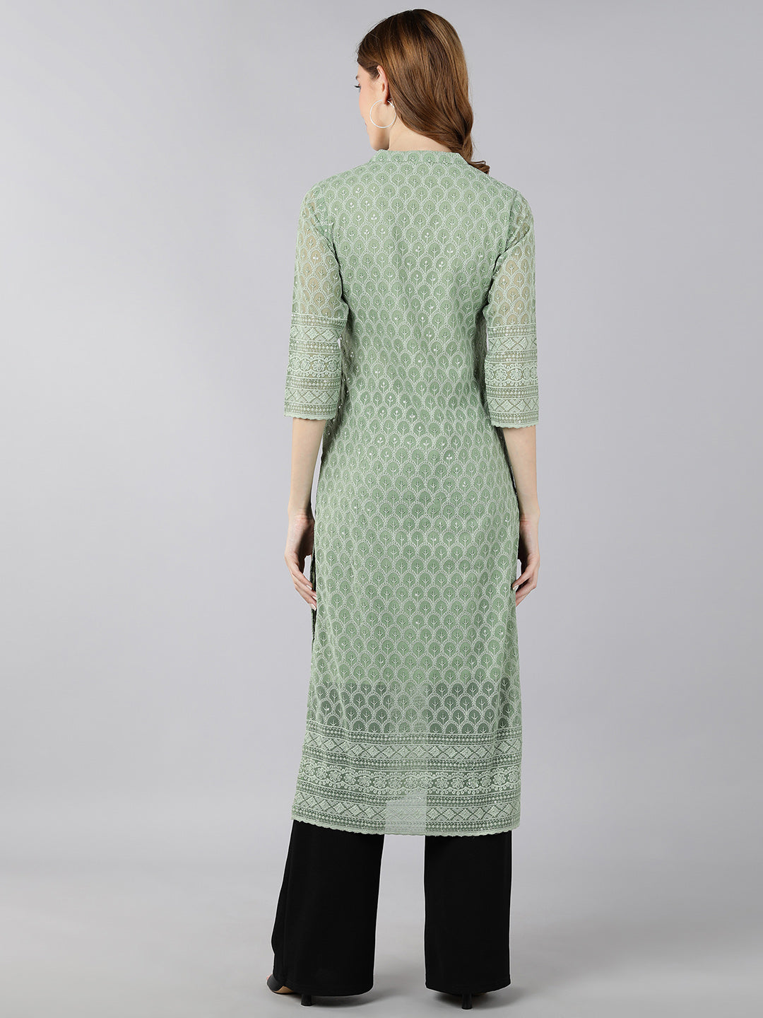 Georgette Solid Straight Kurta (Light Green)