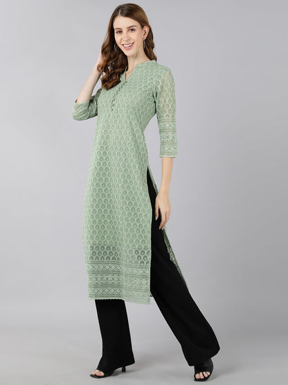 Georgette Solid Straight Kurta (Light Green)