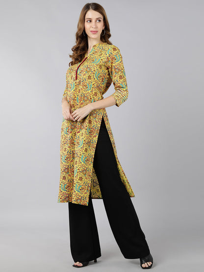 Cotton Printed Straight Kurta (Mustard)