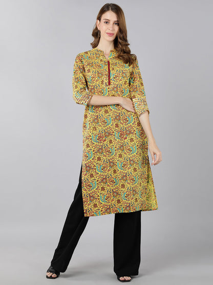 Cotton Printed Straight Kurta (Mustard)