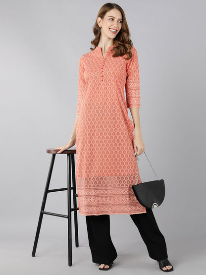 Georgette Solid Straight Kurta (Peach)