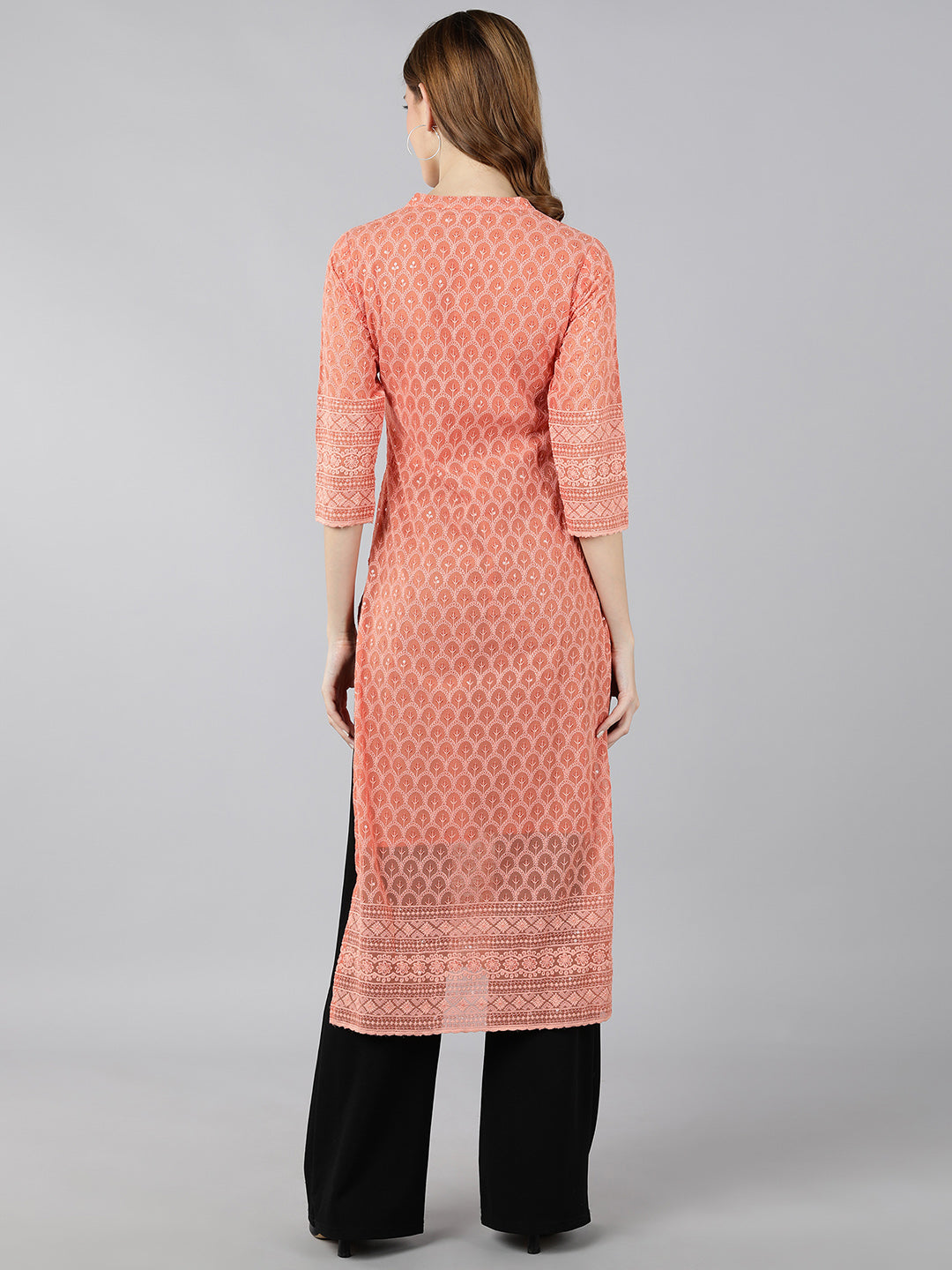 Georgette Solid Straight Kurta (Peach)