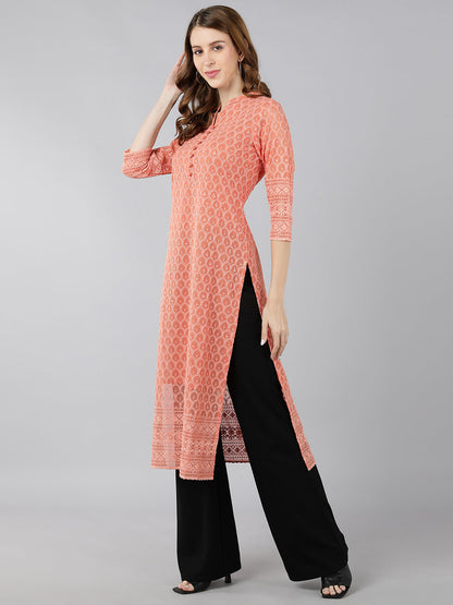 Georgette Solid Straight Kurta (Peach)