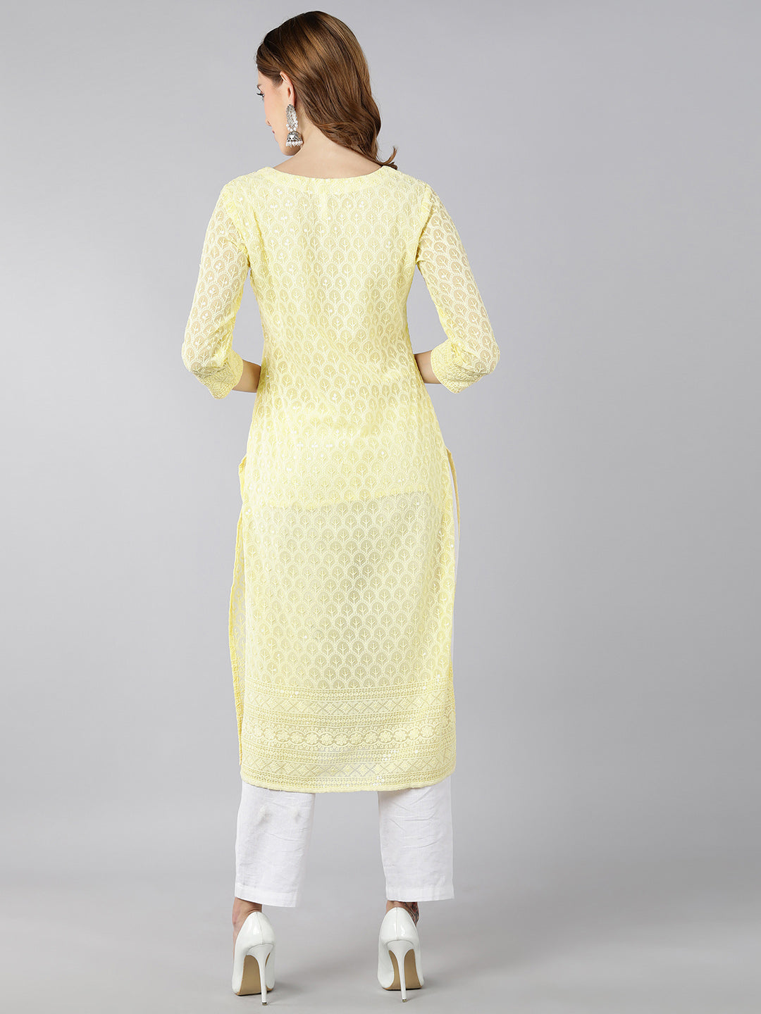 Georgette Solid Straight Kurta (Pale Yellow)