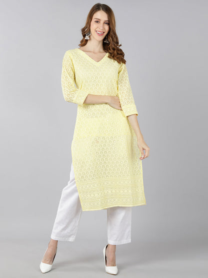 Georgette Solid Straight Kurta (Pale Yellow)