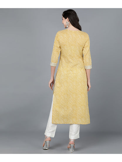 Cotton Leheriya Print Straight Kurta (Yellow)