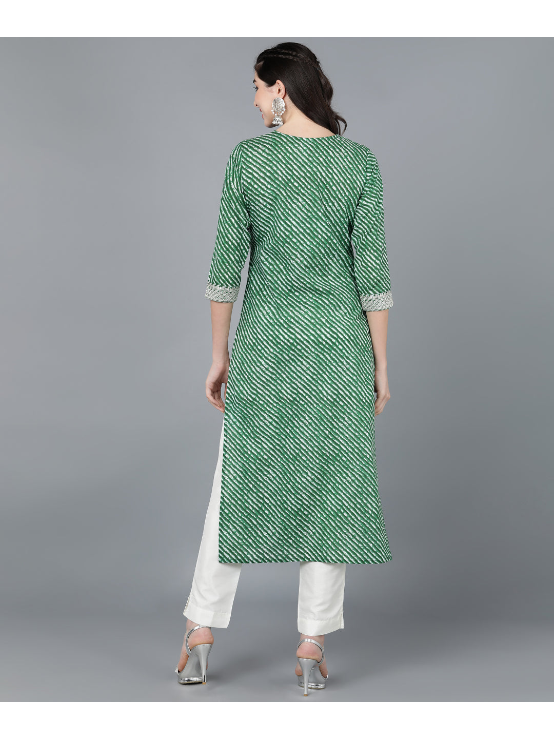 Cotton Leheriya Print Straight Kurta (Green)